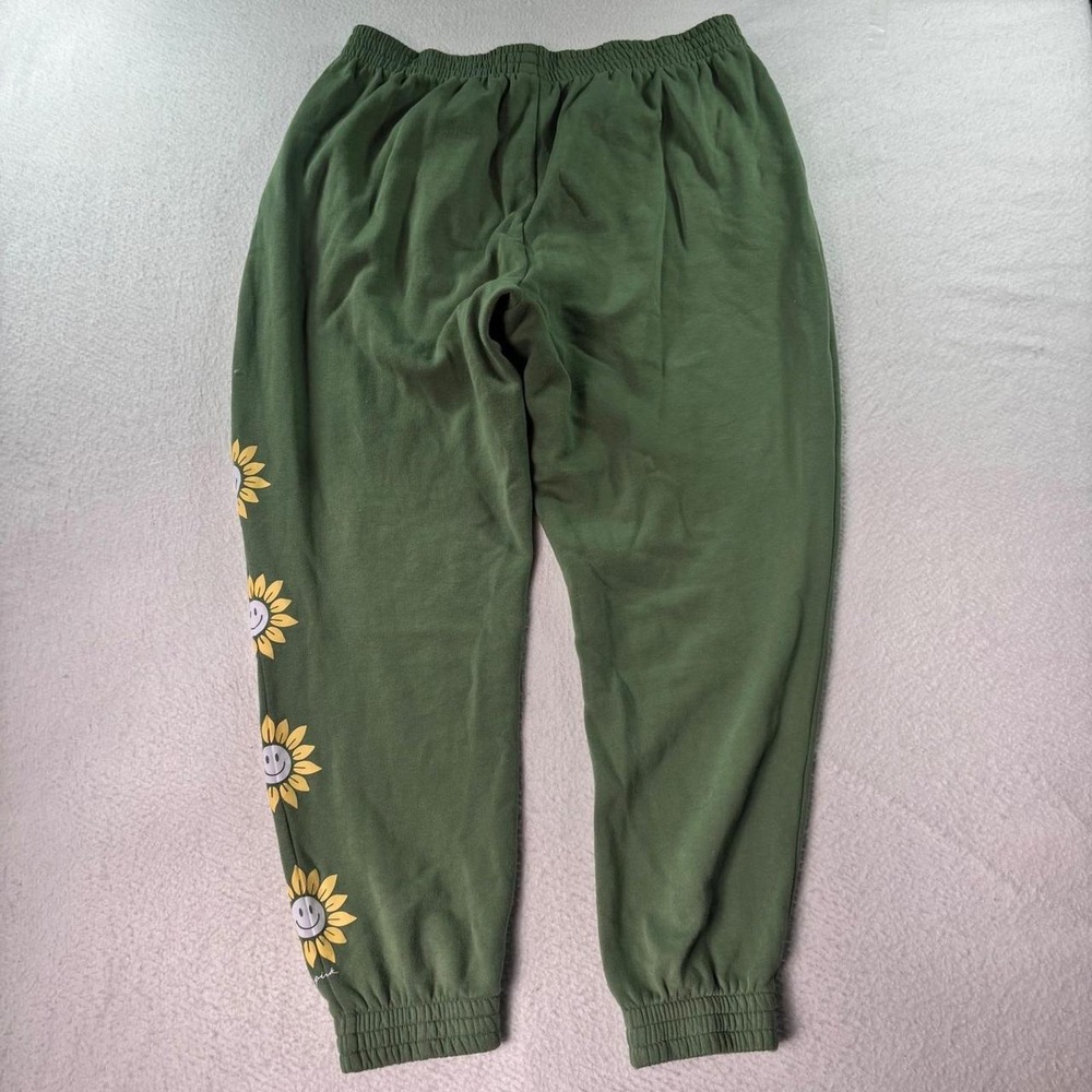 Pink Victoria's Secret Sunflower Smile Sweatpants XXL Green Fleece Joggers - Picture 4 of 5